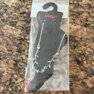 Delicate Silver-Tone Blue Floral Anklet